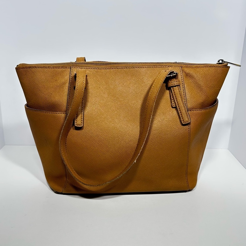 Michael Kors Jet Set Travel Large Tan Leather Tote Shoulder Bag Handbag Purse - Picture 2 of 9